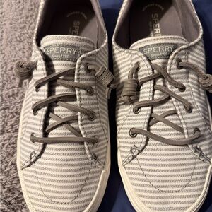 Sperry Women's Gray and White Striped Sneakers